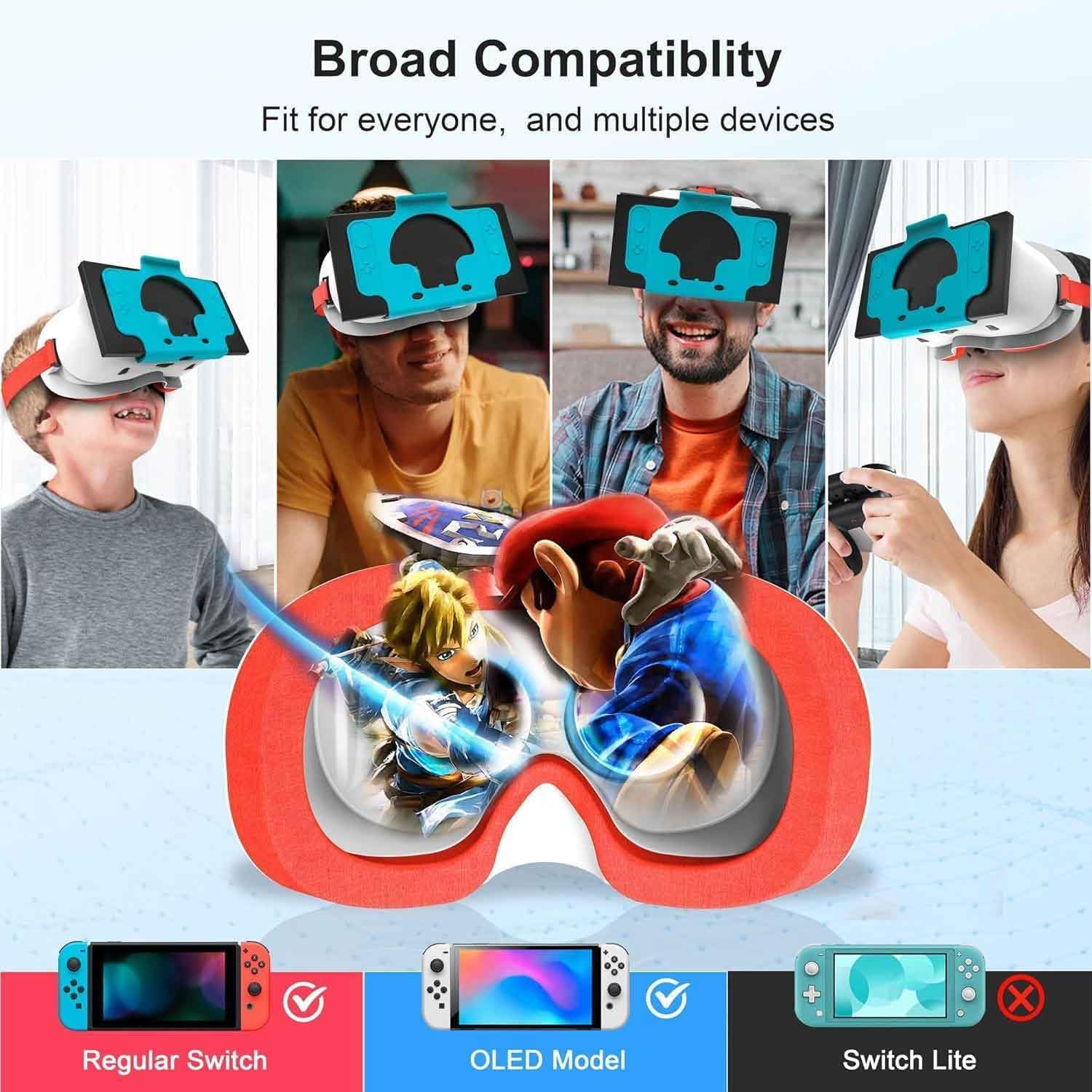 upgraded vr headset for nintendo switch & switch oled model, switch vr glasses with adjustable hd lenses and comfortable head strap, labo vr kit 3d goggles for switch accessories (white&blue)