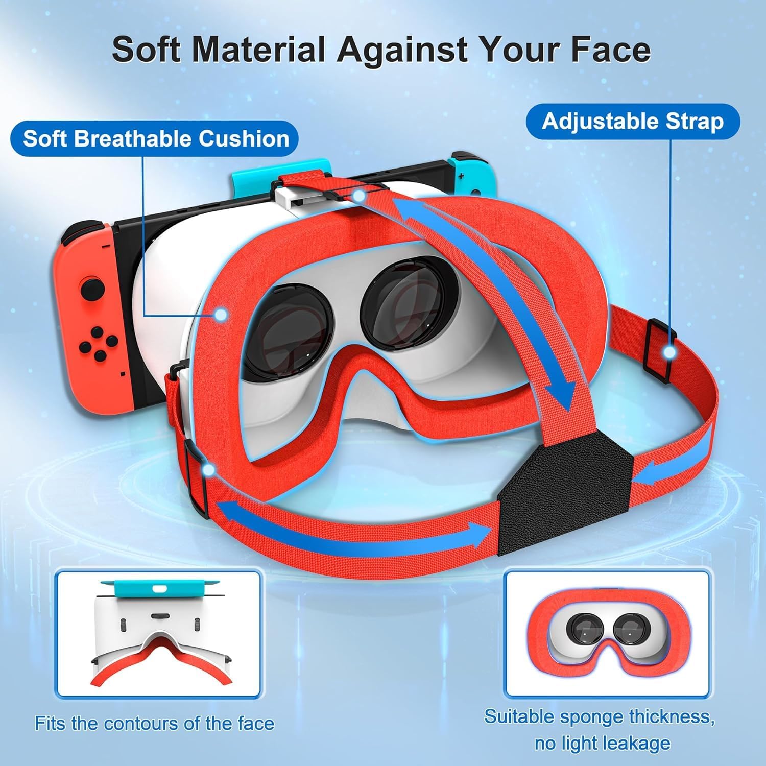 upgraded vr headset for nintendo switch & switch oled model, switch vr glasses with adjustable hd lenses and comfortable head strap, labo vr kit 3d goggles for switch accessories (white&blue)