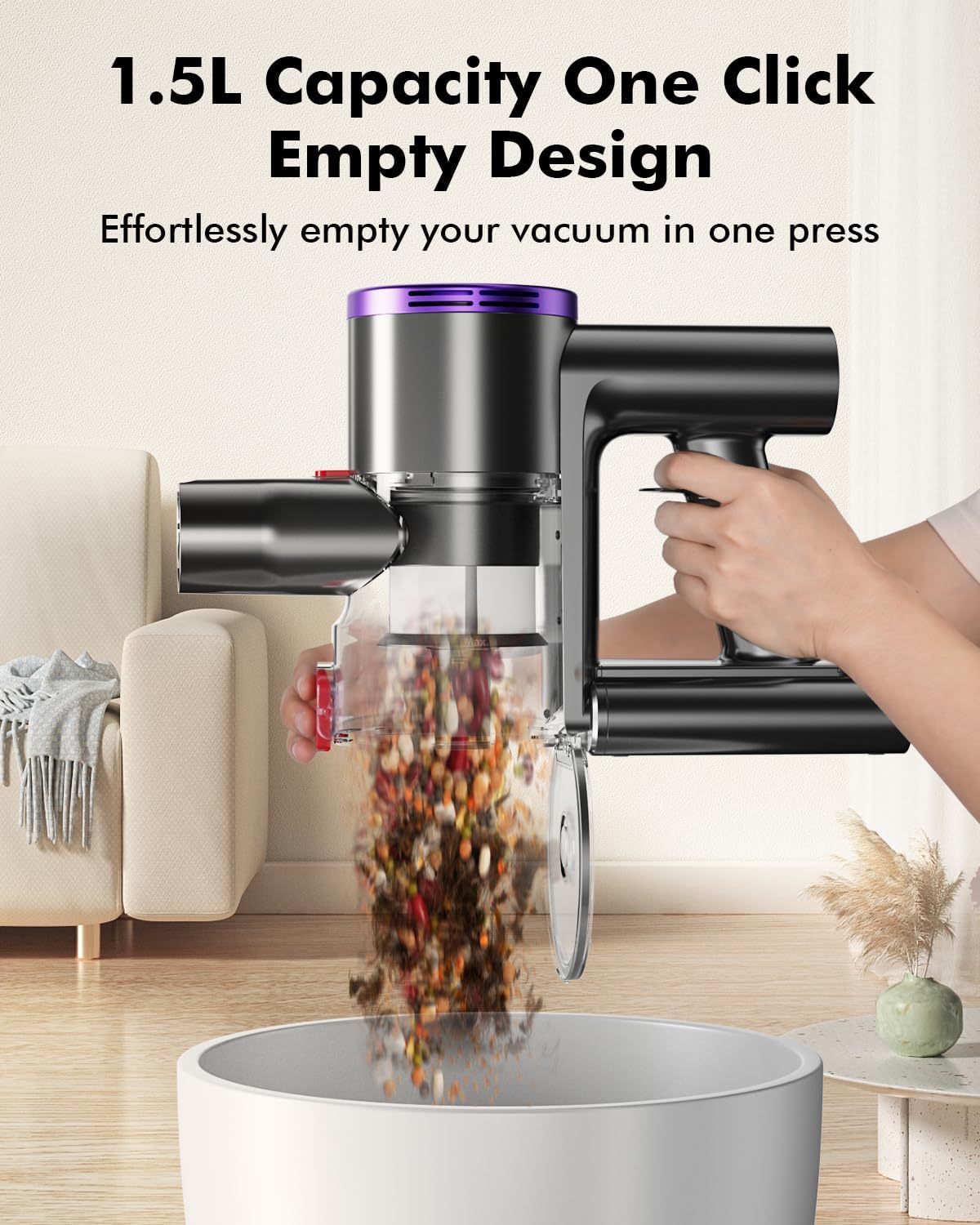 cordless vacuum cleaner, 25kpa vacuum cleaners for home, stick vac with anti tangle brush, 40 mins runtime, lightweight, versatile for carpet, hard floor, pet hair (purple)