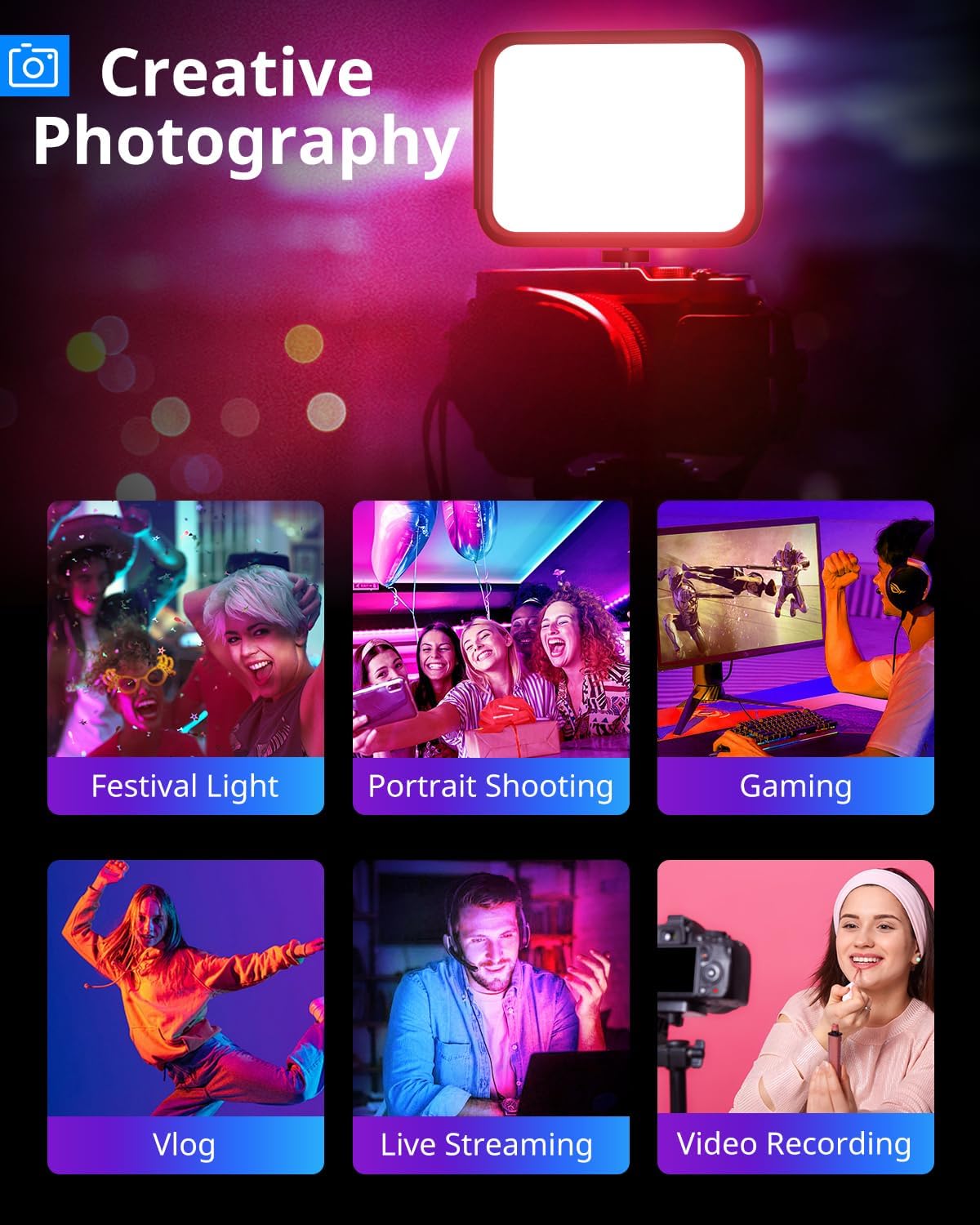 ubeesize 2 pack rgb photography lighting, studio lights with adjustable tripod stand and ball head, video light for video recording, live streaming, makeup