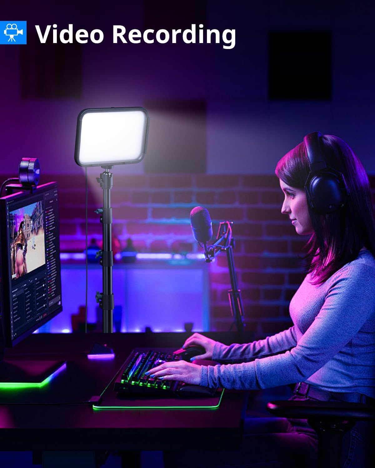 ubeesize 2 pack rgb photography lighting, studio lights with adjustable tripod stand and ball head, video light for video recording, live streaming, makeup