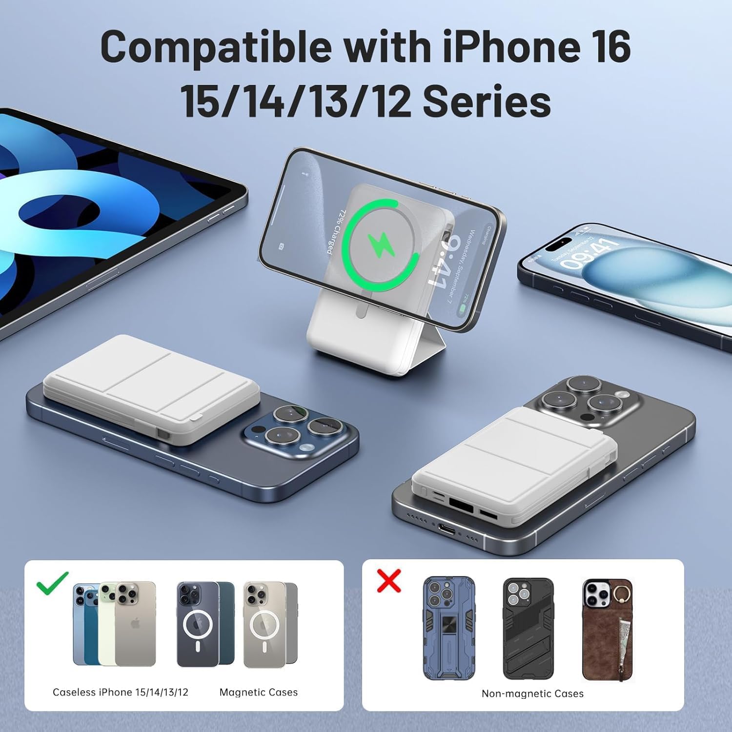 azmuth for magsafe battery pack, 10000mah magnetic power bank 22.5w pd fast charging with led display wireless portable charger for magsafe with stand for iphone 17/16/15/14/13/12/pro/pro max