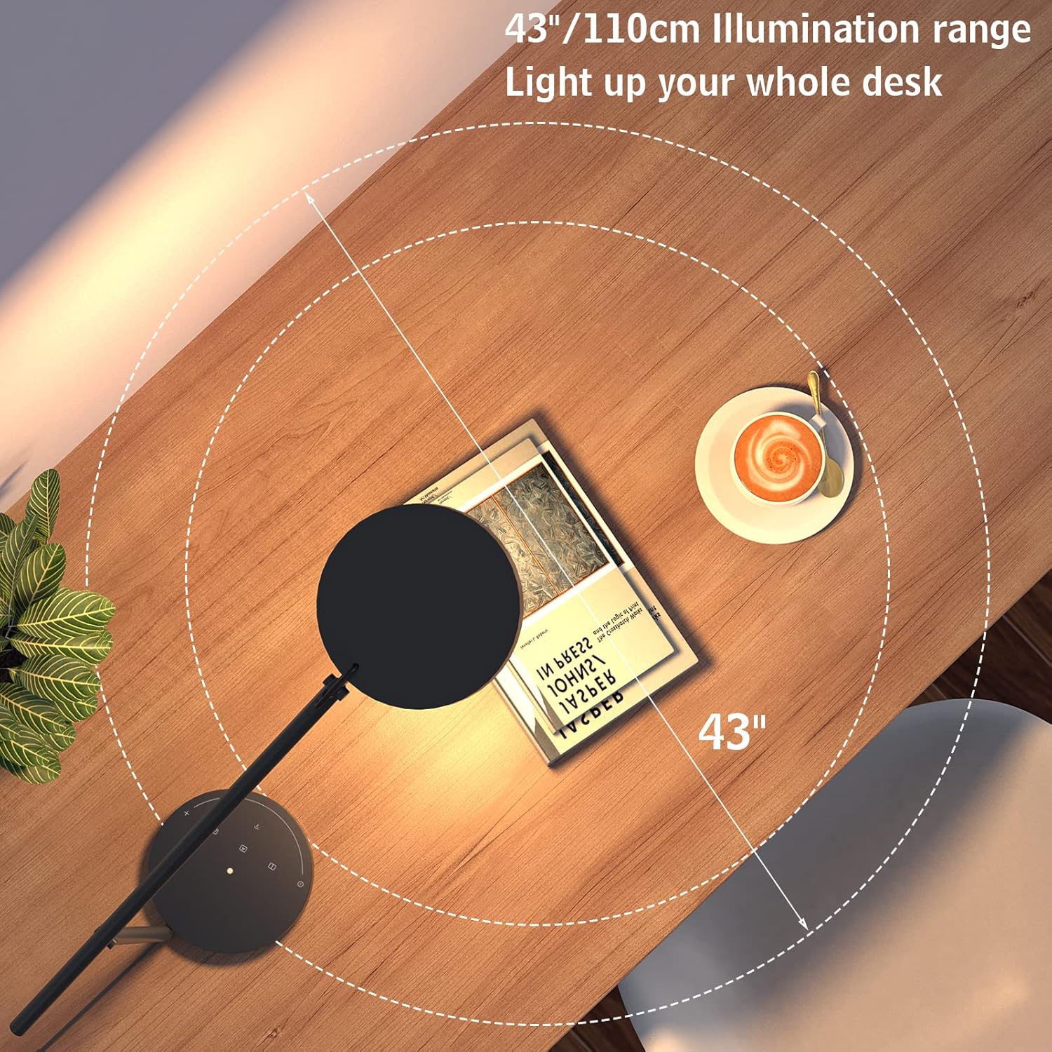 desk lamps for home office with stable base, adjustable swing arm table lamp, eye caring lamp for reading, work, bedroom, bedside, memory light dimmable with 3 color modes & 9 brightness