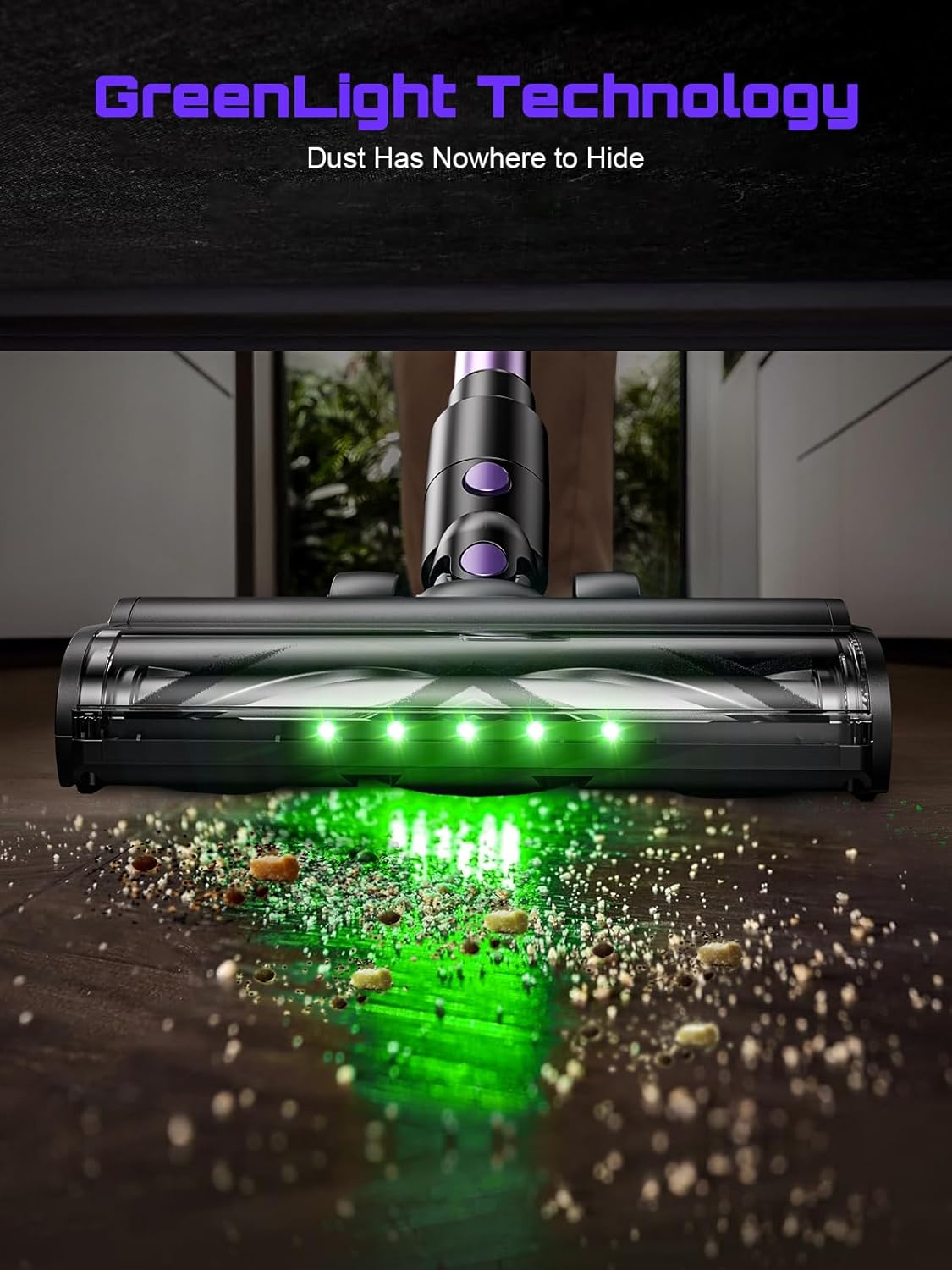 cordless vacuum cleaner, 10 in 1 stick vacuum with powerful suction, hose, green led light, anti tangle brush, lightweight rechargeable vacuum cleaner for home, hardwood floors, carpets