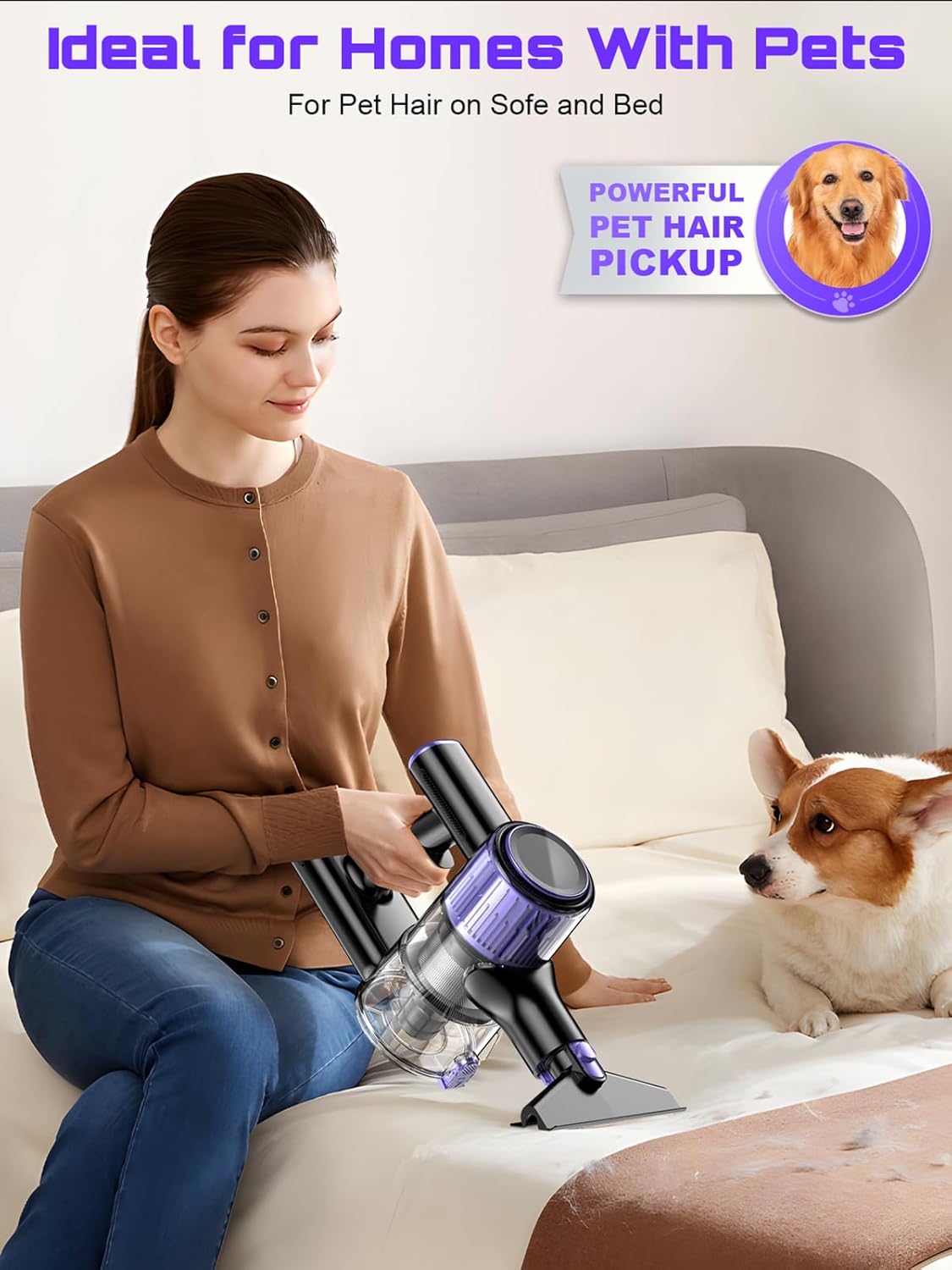 cordless vacuum cleaner, 10 in 1 stick vacuum with powerful suction, hose, green led light, anti tangle brush, lightweight rechargeable vacuum cleaner for home, hardwood floors, carpets