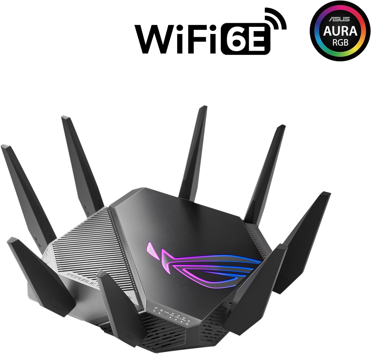 asus rog rapture gt axe11000 tri band wifi 6e extendable gaming router, 6ghz band, 2.5g port, triple level game acceleration, vpn fusion, subscription free network security, aimesh compatible