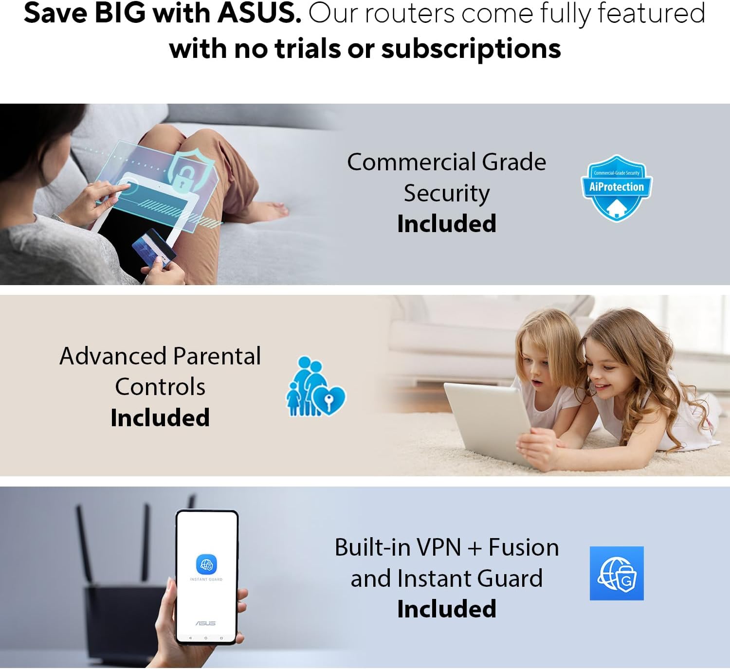 asus rog rapture gt axe11000 tri band wifi 6e extendable gaming router, 6ghz band, 2.5g port, triple level game acceleration, vpn fusion, subscription free network security, aimesh compatible