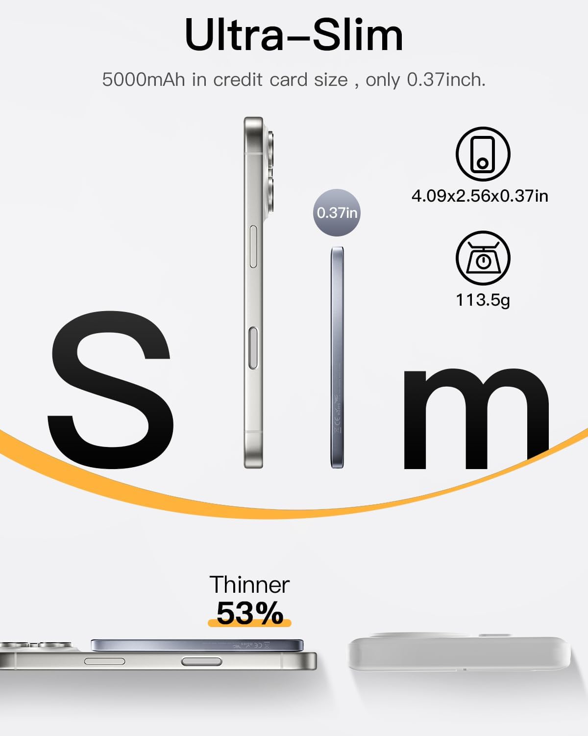 iwalk magnetic portable charger, 5,000mah ultra slim power bank wireless charging battery pack with led power display, comfortable grip powerbank compatible with iphone 17/16/15/14/13 series, gray