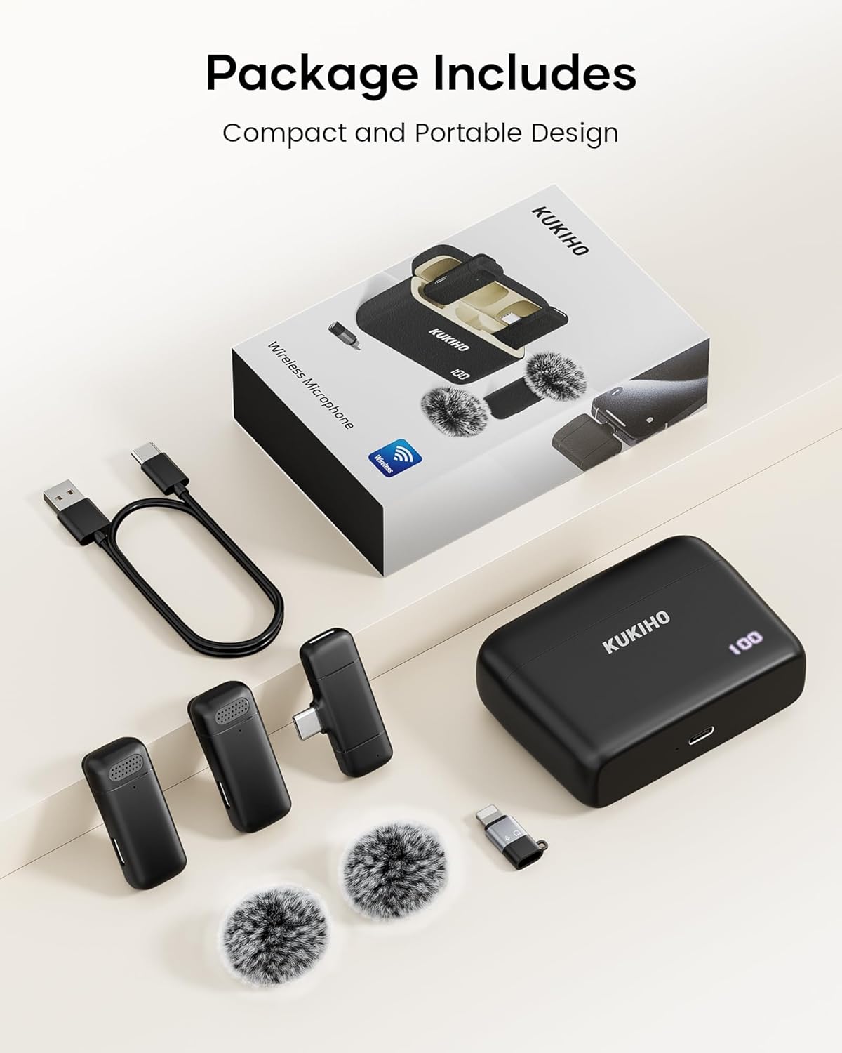 wireless lavalier microphone with charging case, 36h battery life, noise cancellation, 135ft range, plug and play clip on mic for iphone, ipad, android, youtube, vlog, live streaming