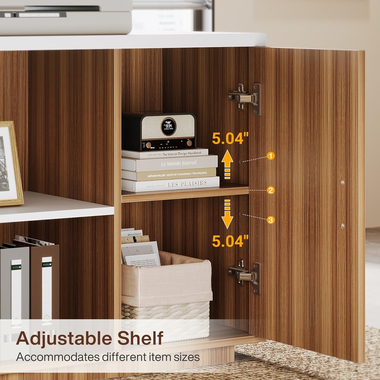 tribesigns 85.8" l shaped executive desk, extra large office desk with file drawers, modern business furniture, computer desk workstation with door cabinet, shelves for home office, white & brown