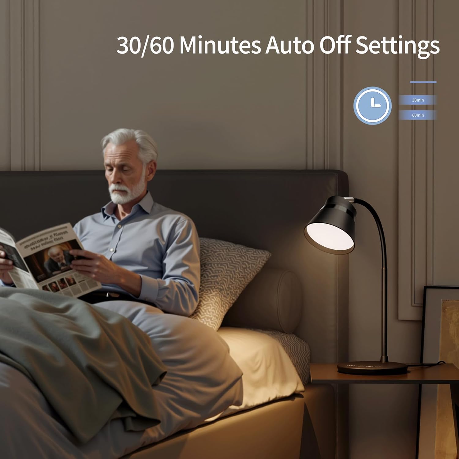 axx tu08 led small desk lamp with usb charging port, 650 lumens 3 color modes, 5 touch dimming, 30/60 minute timer, 18 inch black table light for reading, home office, college dorm room accessories