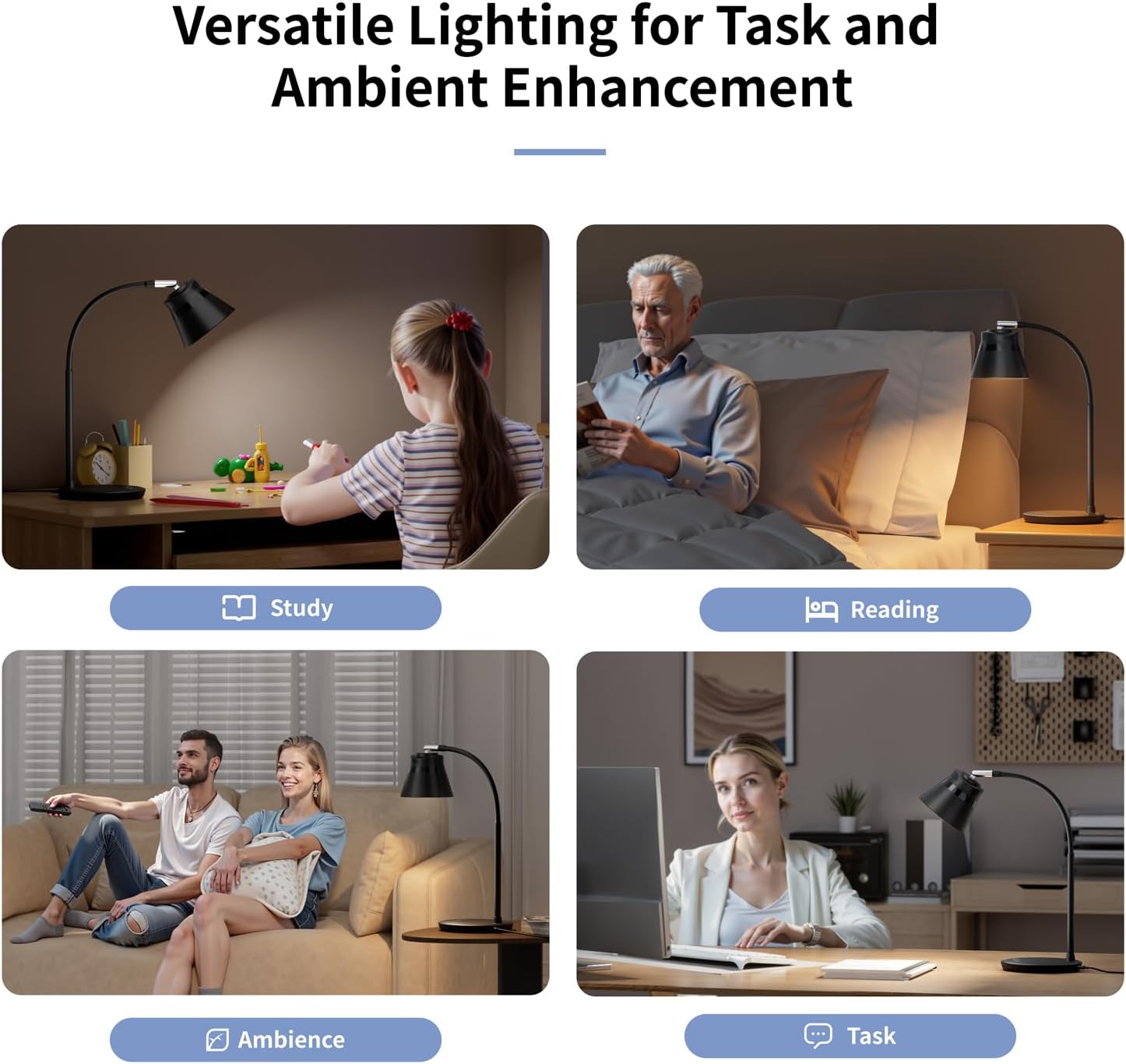 axx tu08 led small desk lamp with usb charging port, 650 lumens 3 color modes, 5 touch dimming, 30/60 minute timer, 18 inch black table light for reading, home office, college dorm room accessories