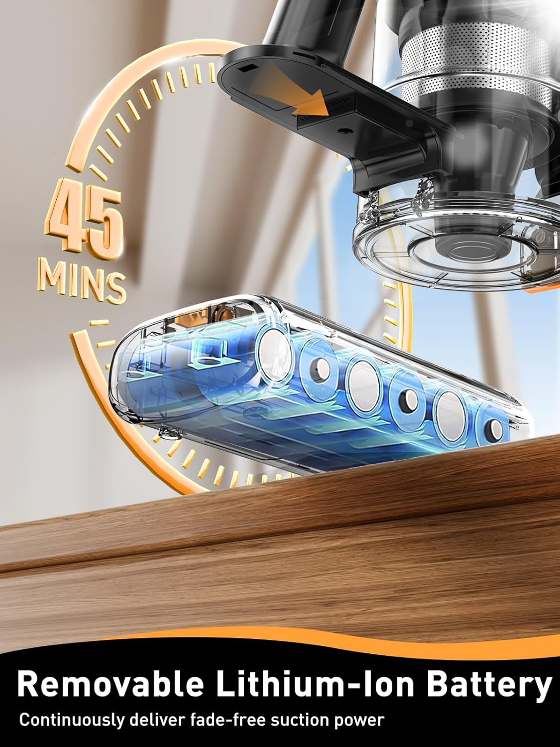 cordless vacuum cleaner, 40kpa 8 in 1 powerful suction lightweight stick vacuum cleaner for home, led display, 3 suction modes, 45mins detachable battery vacuum for hard floor carpet pet hairs