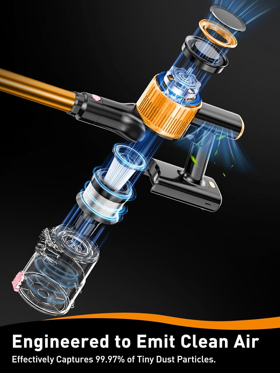 cordless vacuum cleaner, 40kpa 8 in 1 powerful suction lightweight stick vacuum cleaner for home, led display, 3 suction modes, 45mins detachable battery vacuum for hard floor carpet pet hairs