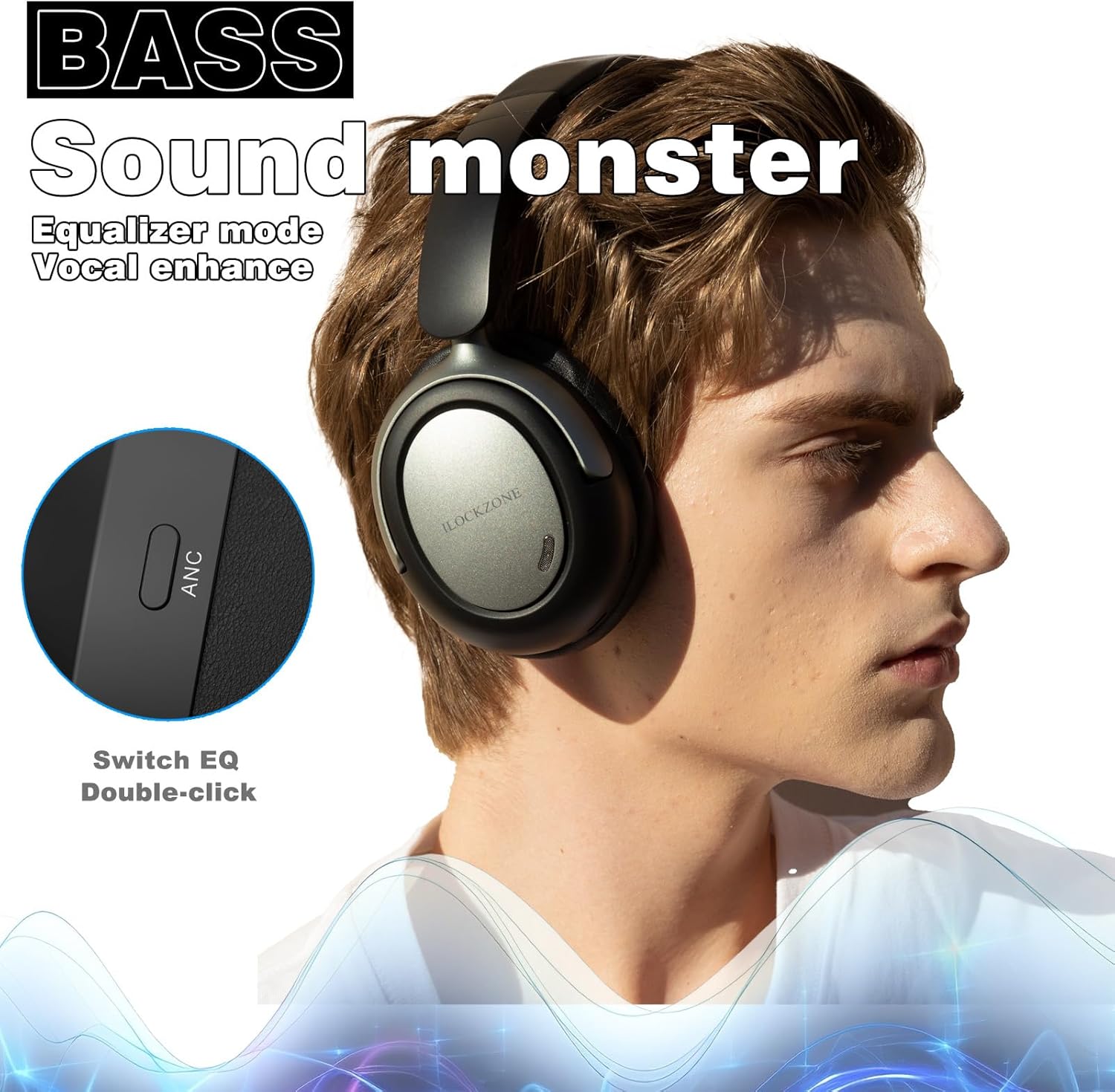 lc40 hybrid active noise cancelling headphones over ear, bluetooth headphones with mic, hifi audio wireless headset with 100h playtime, tv/gaming/travel/office/school