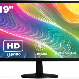 19" 1440x900 PC Monitor Office Monitor HDMI VGA LED Desktop Display Dual Speakers,60Hz,5ms,VESA Mounting,Wide Viewing Angle 170°,Brightness 300cd/m²,Tilt Adjust,Business Computer Screen