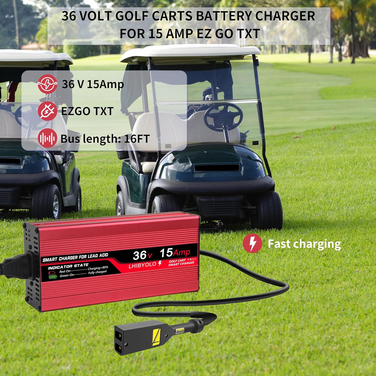 36 volt golf carts battery charger for 15 amp ez go txt, with type ezgo txt plug,6 10 hour full charge,golf cart battery charger,36v golf cart charger