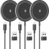 3Pack Magnetic Wireless Charger Pad: 15W Fast Qi Slim Portable Charging Disc for Apple - iPhone 16 16e 15 14 13 12 Series - AirPods 4 3 2 Pro - Samsung Galaxy S25/S24 (Qi2 Ready) & Pixel 10 (Black)