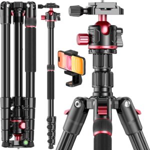 80“ DSLR-Camera-Tripod, Photography 360 Ball Head Professional Aluminum Tripod & Monopod with Carry Bag Compatible with Canon Nikon Binoculars Laser Telescope (Weight 3.35 Lbs, 15Lbs Load)