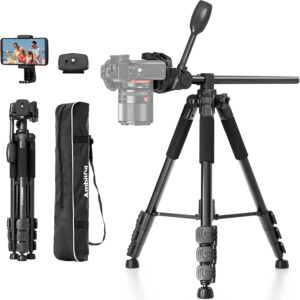 Ambitful 62" Professional Camera Tripod, Black - Removable Horizontal Mount for DSLR/Phone/Camcorder/Spotting Scopes, Tall Video Recording