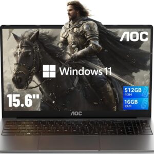 AOC 2025 AX15 Laptop Computer, 15.6-inch FHD Screen, Work Laptops with N97 Processor(Up to 3.6GHz) 16GB RAM, 512GB SSD, Windows 11 Laptop Computer, Light&Thin, Metal Shell, Webcam, Type-C, USB3.2