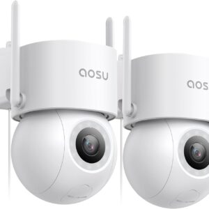 AOSU 2 Pack Wired Security Camera Outdoor - 3K Smart 24/7 Recording WiFi Camera for Home Security w/Sound Light Alerts, 360° View, Auto-Tracking, Camara de Seguridad para Casa (2.4Ghz WiFi Only)