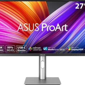ASUS ProArt Display 27” 4K HDR Professional Monitor (PA279CRV) - IPS, UHD (3840 x 2160), 99% DCI-P3/Adobe RGB, ΔE < 2, Calman Verified, USB-C PD 96W, DisplayPort, Daisy-Chain, Ergonomic, 3yr Warranty