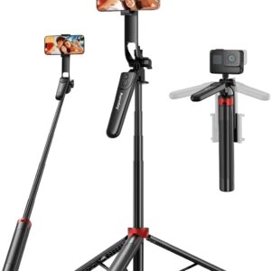 Aureday 72" Phone Tripod and Selfie Stick, Cell Phone Tripod Stand with Wireless Remote & Extendable Phone Mount for Travel/Selfie/Recording/Vlogging, Compatible with iPhone/Android/Camera