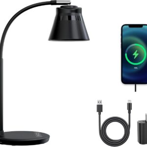 AXX TU08 LED Small Desk Lamp with USB Charging Port, 650 Lumens 3-Color Modes, 5-Touch Dimming, 30/60-Minute Timer, 18-Inch Black Table Light for Reading, Home Office, College Dorm Room Accessories