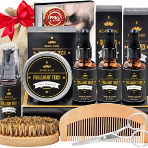 Beard Kit for Men Grooming & Care W/3 Pack Beard Oil, Wash, Balm, Comb, Brush, Scissors,Anniversary Valentines Birthday Fathers Gifts Idea for Husband Him Boyfriend Dad Men Christmas Stocking Stuffers