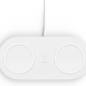 Belkin Quick Charge Dual Wireless Charging Pad - 10W Qi-Certified Charger Pad for iPhone, Samsung, Apple Airpods & More - Charge While Listening to Music, Streaming Videos, & Video Calls - White