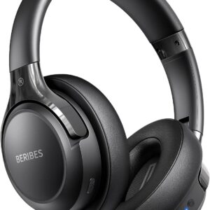 BERIBES Bluetooth Headphones Over Ear, 65H Playtime and 6 EQ Music Modes Wireless Headphones with Microphone, HiFi Stereo Foldable Lightweight Headsets(Black)