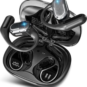 Bluetooth 5.4 Headphones True Wireless Stereo Earbuds 40H Playtime LED Power Display Earphones with lPX5 Waterproof Open Ear Buds for Sporting, Working, Studying Black