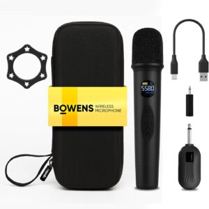 Bowens Wireless Microphone System – Karaoke Microphone Wireless with Receiver, Echo Control, LCD Display, USB-C Charging, 6.35mm Adapter – Cordless Mic for Singing, Speaking Parties, Events
