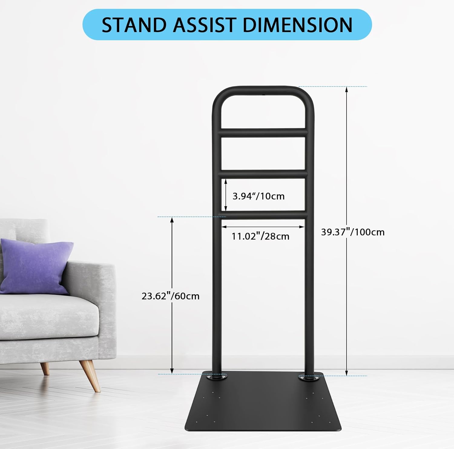chair & couch stand assist bar, heavy duty stand assist rail with non slip covers, four heights assist bar for seniors, pregnant, adults and other relied on persons