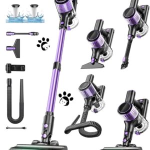 Cordless Vacuum Cleaner, 10 in 1 Stick Vacuum with Powerful Suction, Hose, Green LED Light, Anti-Tangle Brush, Lightweight Rechargeable Vacuum Cleaner for Home, Hardwood Floors, Carpets