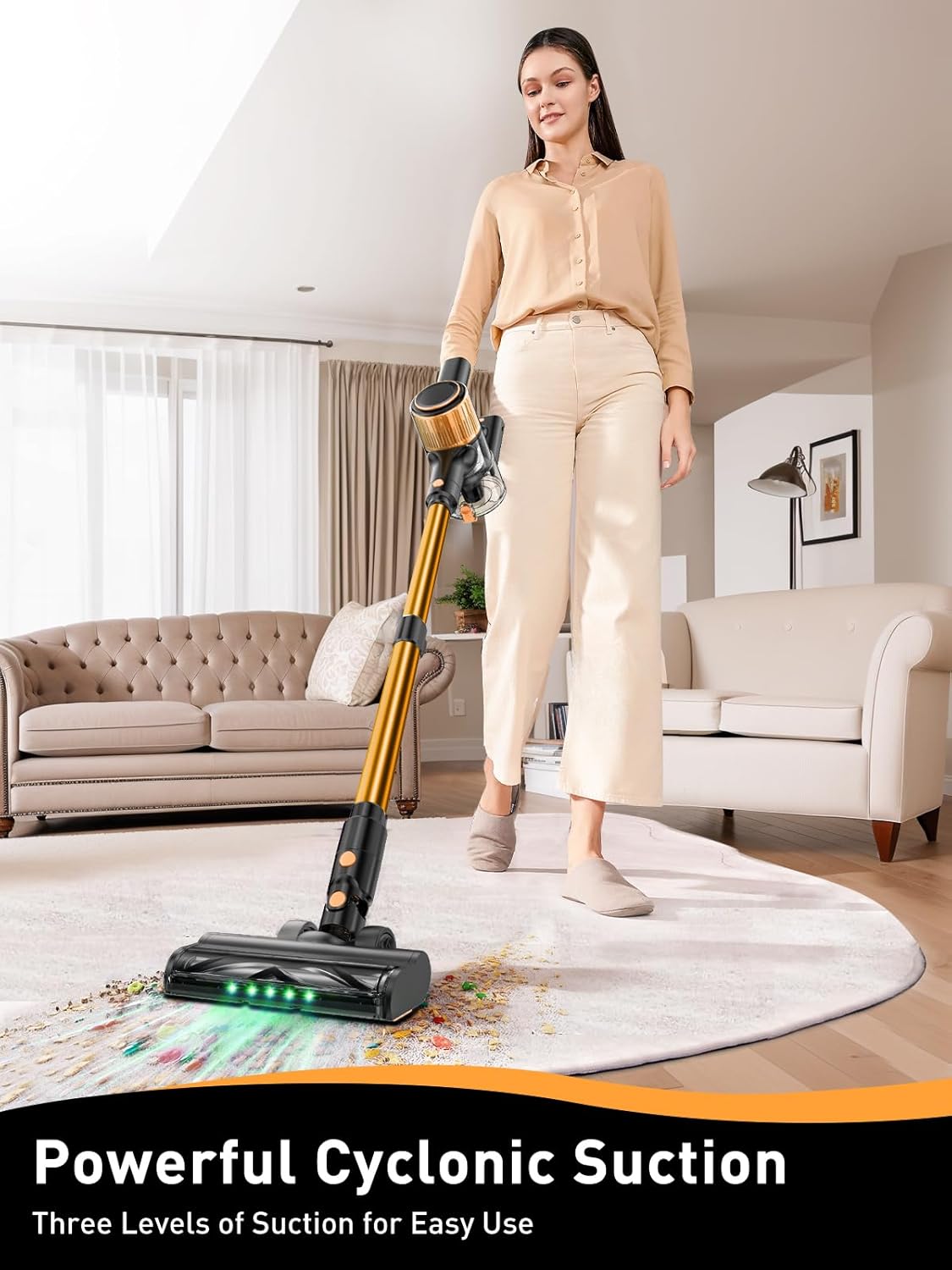 cordless vacuum cleaner, 40kpa 8 in 1 powerful suction lightweight stick vacuum cleaner for home, led display, 3 suction modes, 45mins detachable battery vacuum for hard floor carpet pet hairs