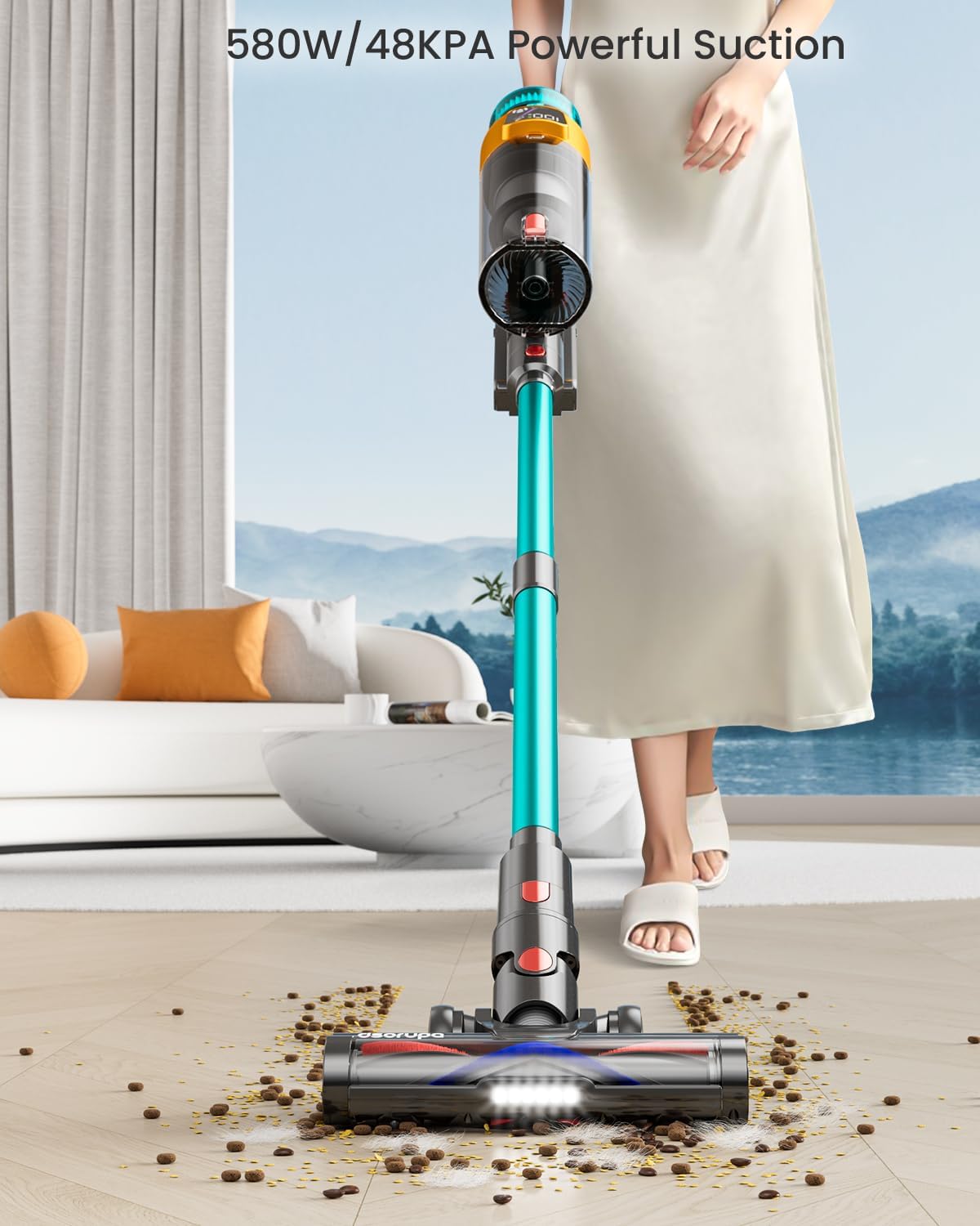 cordless vacuum cleaner, 580w 48kpa 70mins vacuum cleaners for home, stick vacuum with charging dock station, anti tangle wireless vacumm, rechargeable cordless vacuum for pet hair/carpet/hard floor