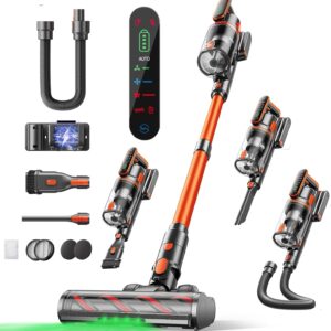 Cordless Vacuum Cleaner, 600W/50KPa/65Min Runtime Stick Vacuum with 3.3Ft Hose, Wall Mount Charging, Auto Mode, Touchscreen, Self-Standing Vacuum Cleaner for Home/Pet Hair/Carpet/Car, Fragrance