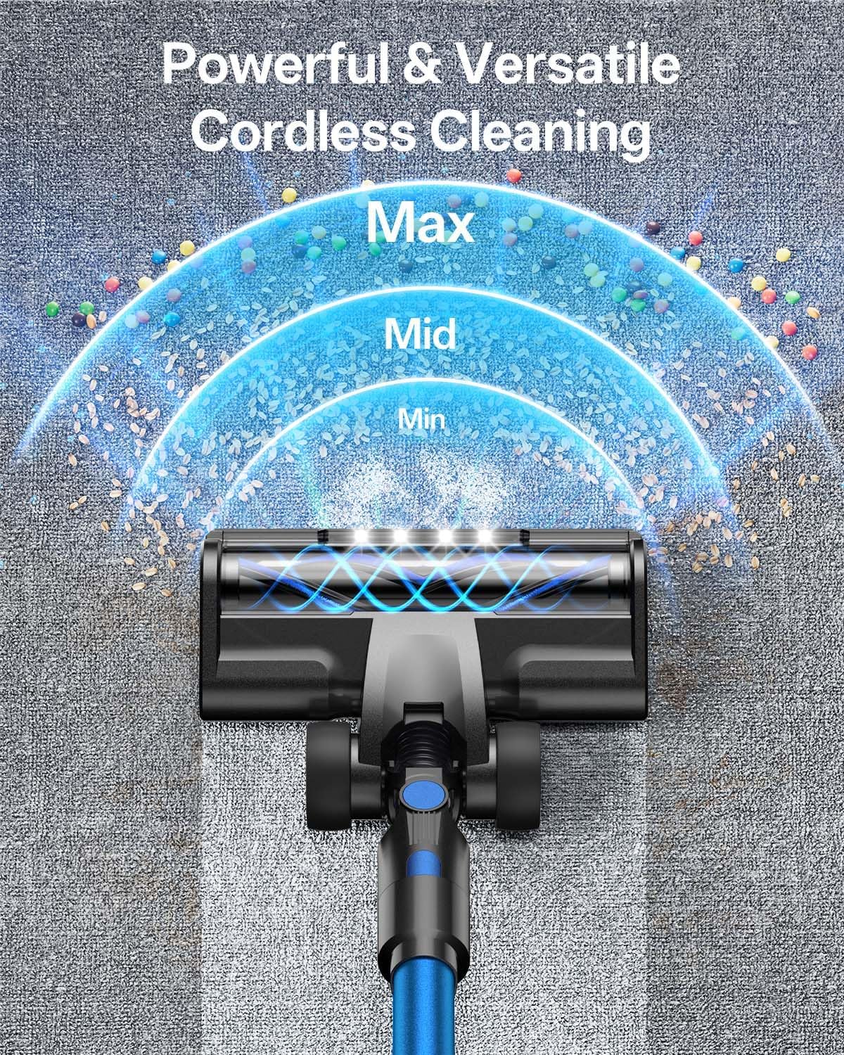 cordless vacuum cleaner, 8 in 1 cordless stick vacuum cleaner with 3 suction modes, up to 45mins runtime, rechargeable, self standing, wireless vacuum cleaners for home pet hair carpet car hard floor