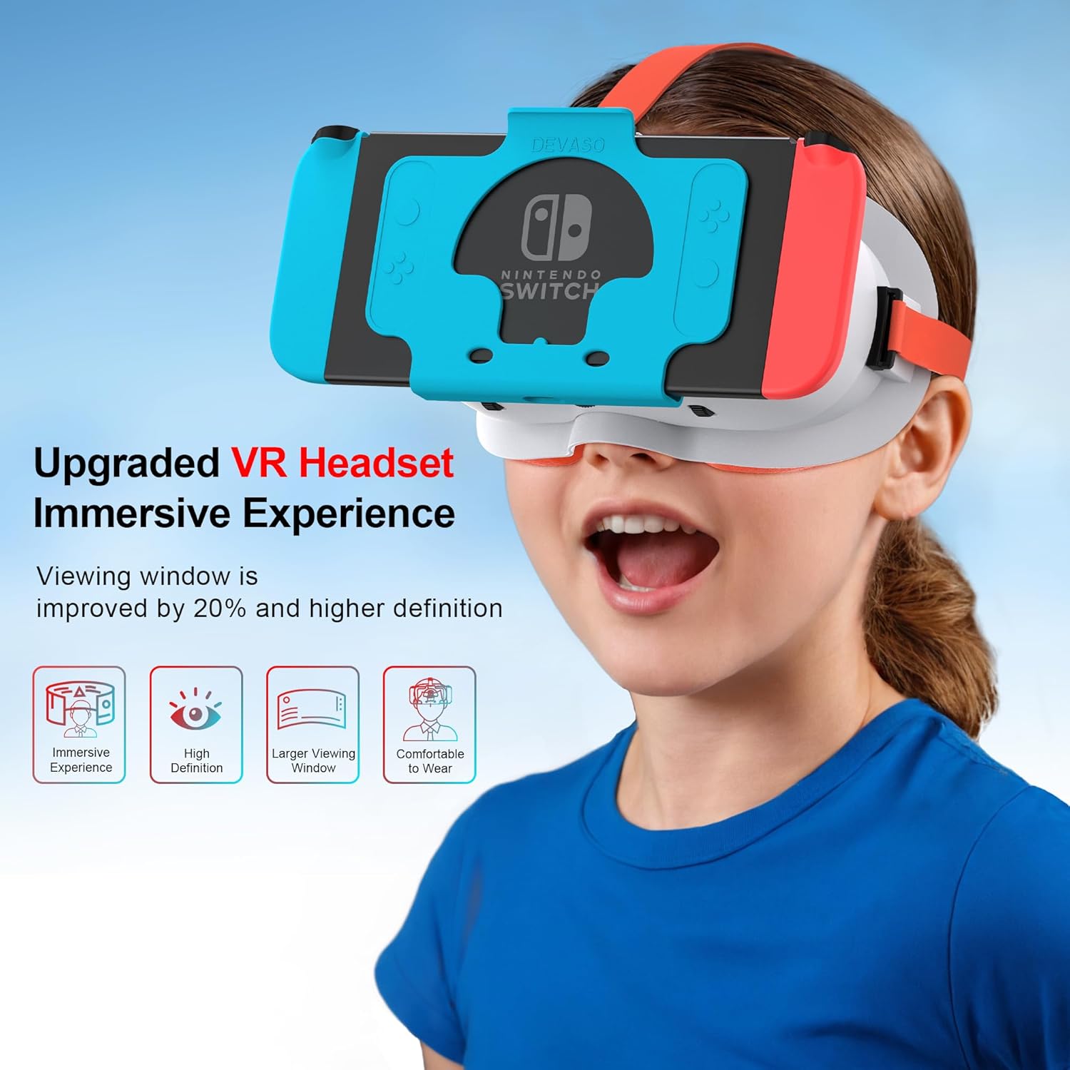 devaso upgraded vr headset for nintendo switch & switch oled model, switch virtual reality glasses with adjustable hd lenses and comfortable head strap, labo vr kit accessories, cool stuff for boys