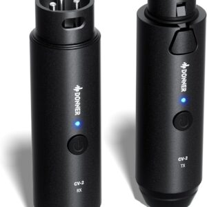 Donner Wireless XLR Microphone Transmitter Receiver, 2.4GHz Plug-on Wireless Mic Adapter with 24-bit/192kHz High-Resolution for Dynamic Microphones, Audio Mixer, PA System, Camera (CV-2)