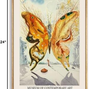 Eliko Canvas Prints Salvador Dali Wall Art Prints Gallery Wall Art Butterfly Picture Modern Surrealism Wall Art Contemporary Wall Art for Living Room, Bedroom 16"x 24" Natural Framed