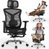 Ergonomic Office Chair with Foot Rest, Home Mesh Desk Chair with Adjustable Lumbar Support, 3D Armrest, 3D Headrest, 90°-135° Lockable Reclining Function, Comfy High Back Swivel Computer Gaming Chairs