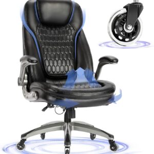 Executive Office Chair-Ergonomic Computer Desk Chair, High Back Leather Chair with Padded Flip-up Arms, Swivel Home Office Chair Upgraded Caster-Black