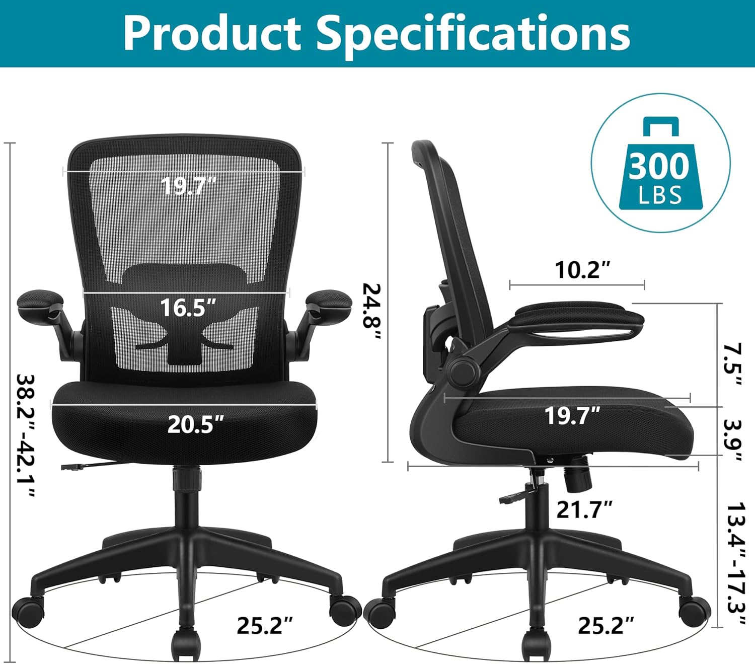 felixking office chair, ergonomic desk chair breathable mesh chairs adjustable high back lumbar support flip up armrests, executive rolling swivel comfy computer chairs home office black
