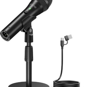 FIFINE USB/XLR Dynamic Microphone for Podcast Recording, Studio Handheld Mic with Desktop Stand for Vocal, Voice Over, Streaming, Black-AmpliTank TANK2