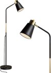 Floor Lamp, Industrial Floor Lamps for Living Rooms Rustic Farmhouse Reading Standing Floor Lamp Adjustable Metal Heads Indoor Task Lighting for Living Room Bedroom Office Home Décor (Black)