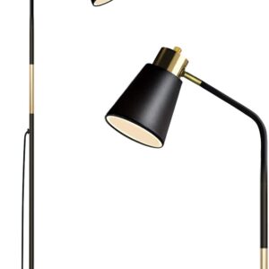Floor Lamp, Industrial Floor Lamps for Living Rooms Rustic Farmhouse Reading Standing Floor Lamp Adjustable Metal Heads Indoor Task Lighting for Living Room Bedroom Office Home Décor (Black)