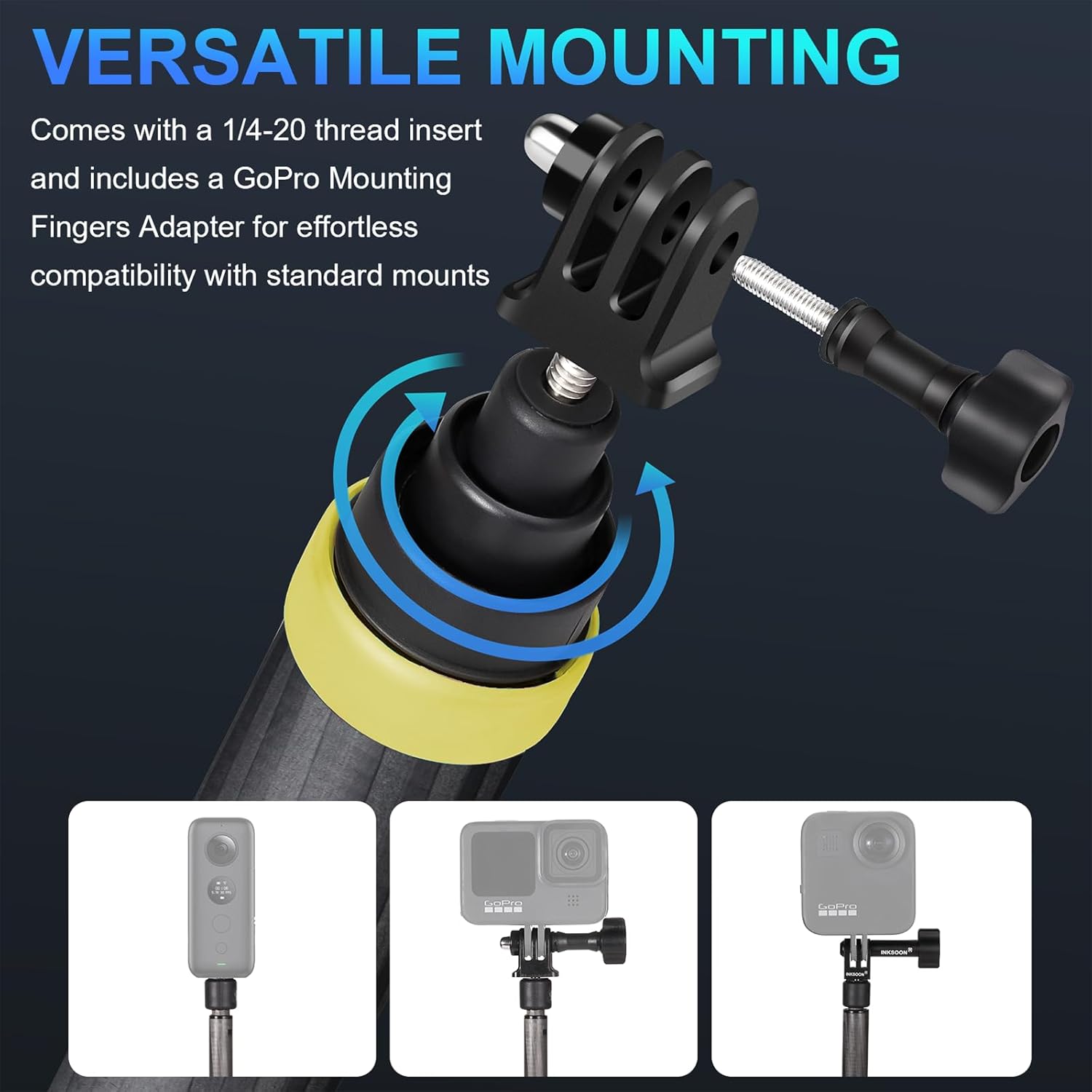 funnyfox 36cm to 3m/9.8ft super long carbon fiber extended invisible selfie stick for insta360 insta 360 x5 x4 x3 x2 one r/rs/x for dji osmo 360 accessories (yellow)